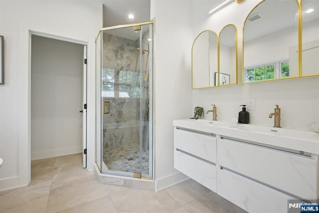 44 N Ashby Ave, Livingston, NJ 07039 - bathroom featuring double vanity, a stall shower, and recessed lighting