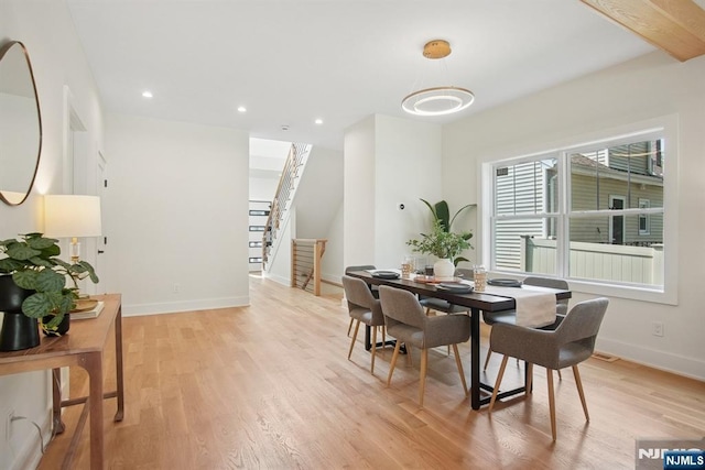 44 N Ashby Ave, Livingston, NJ 07039 - dining space with stairway, light wood-type flooring, and recessed lighting