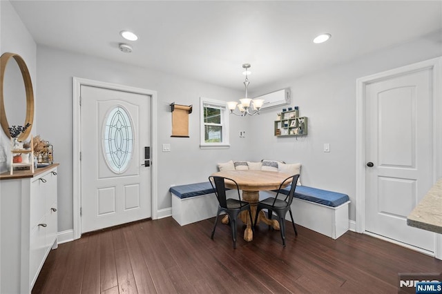 18 Lee Ave, Jefferson Township, NJ 07849 - dining area featuring breakfast area, a chandelier, dark wood finished floors, and recessed lighting