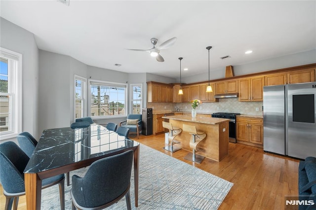 87 Centre St Unit 2, Nutley, NJ 07110 - dining space featuring a ceiling fan, light wood-style flooring, and recessed lighting