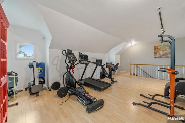 87 Centre St Unit 2, Nutley, NJ 07110 - workout area featuring wood finished floors and vaulted ceiling