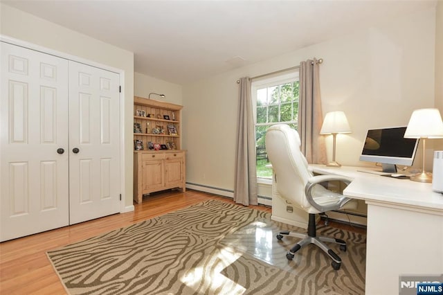 581 Eder Ave, Wyckoff, NJ 07481 - office area featuring wood finished floors and a baseboard radiator