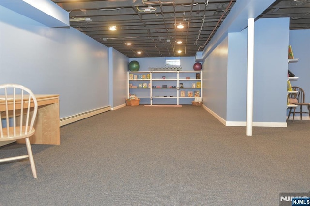 581 Eder Ave, Wyckoff, NJ 07481 - finished below grade area featuring a baseboard heating unit and carpet flooring