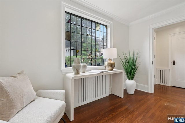 122 Howard Ter, Leonia, NJ 07605 - sitting room with wood finished floors, crown molding, and radiator