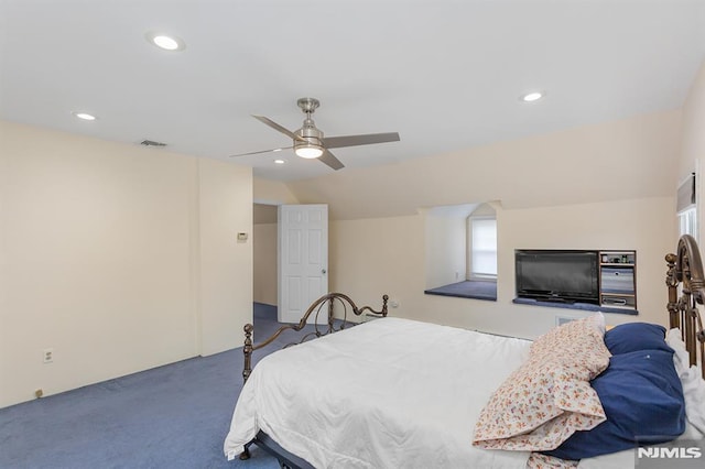 59 Parkview Ave, Elmwood Park, NJ 07407 - carpeted bedroom with recessed lighting, ceiling fan, multiple windows, and lofted ceiling