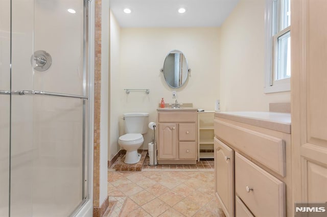 59 Parkview Ave, Elmwood Park, NJ 07407 - bathroom featuring a stall shower, vanity, and recessed lighting