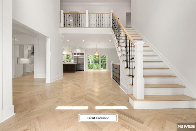 22 Northwood Ave, Demarest, NJ 07627 - stairs featuring a high ceiling and baseboards