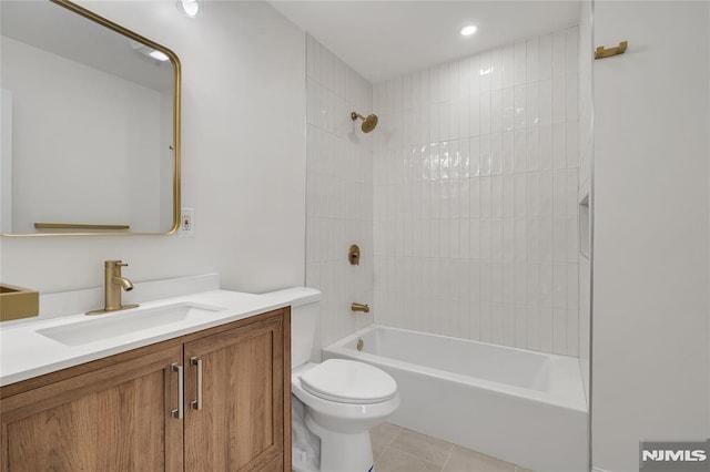 115 Wilson Ave, Rutherford, NJ 07070 - bathroom featuring vanity, tile patterned flooring, bathtub / shower combination, and recessed lighting