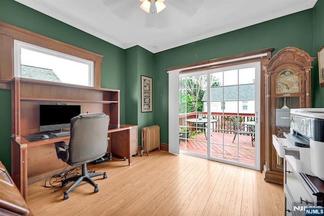 74 Bartholdi Ave, Butler Borough, NJ 07405 - office space featuring radiator heating unit, plenty of natural light, a ceiling fan, wood finished floors, and ornamental molding