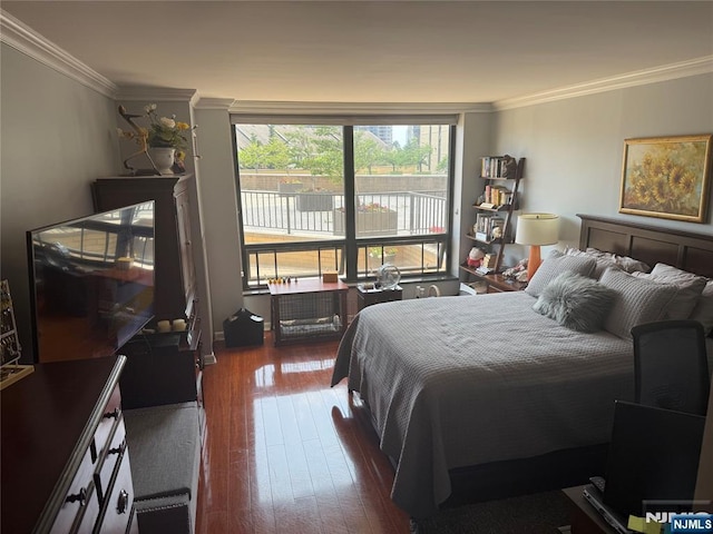 900 Palisade Unit 1-J, Fort Lee, NJ 07024 - bedroom featuring ornamental molding and dark wood-style floors