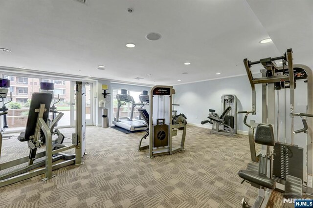 20 Ave At Port Imperial 425, West New York, NJ 07093 - workout area featuring healthy amount of natural light, recessed lighting, light colored carpet, and crown molding