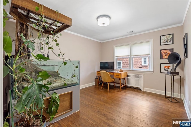 37 Golf Ct, Teaneck, NJ 07666 - office featuring radiator heating unit, crown molding, and wood finished floors