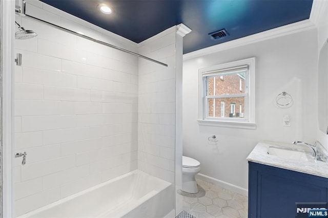 37 Golf Ct, Teaneck, NJ 07666 - full bath featuring ornamental molding, vanity, tile patterned flooring, and bathtub / shower combination