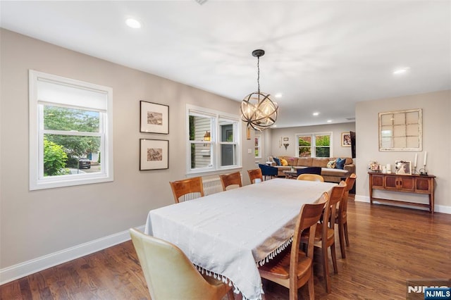37 Golf Ct, Teaneck, NJ 07666 - dining room with a chandelier, recessed lighting, and dark wood-type flooring