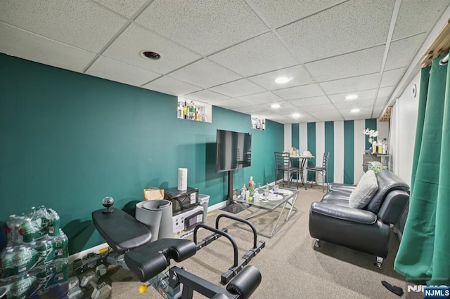 155 8th, Hawthorne, NJ 07506 - workout room featuring a drop ceiling, recessed lighting, and carpet flooring