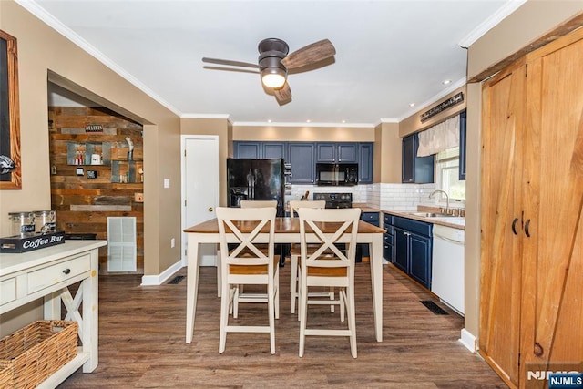 15 Mason St, Jefferson Township, NJ 07849 - dining area featuring ceiling fan, crown molding, dark wood-style floors, and recessed lighting