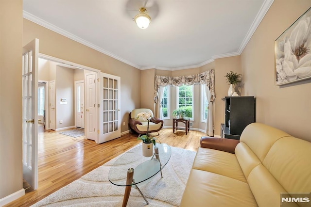 12 Jenny Ln, Wayne, NJ 07470 - living room featuring light wood-style floors, crown molding, and french doors