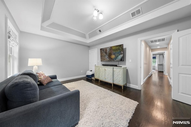 66 Andover Ter, Glen Rock, NJ 07452 - living room with dark wood-style flooring and a raised ceiling