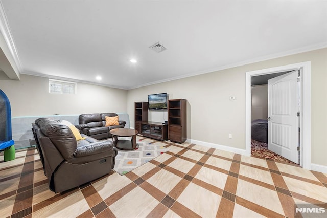 66 Andover Ter, Glen Rock, NJ 07452 - living room with recessed lighting and ornamental molding