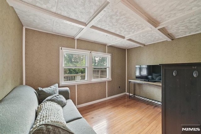 350 Walnut St, Nutley, NJ 07110 - living room with hardwood / wood-style floors and coffered ceiling