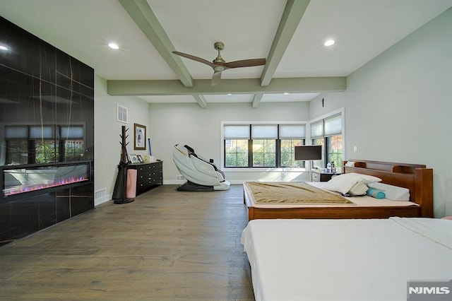 258 County Rd, Demarest, NJ 07627 - bedroom with hardwood / wood-style floors, beamed ceiling, and recessed lighting