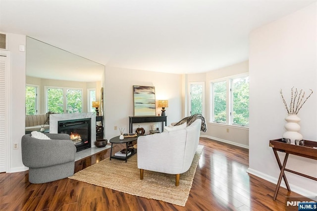 7 Di Donna Ct Unit A007, Clifton, NJ 07013 - living room featuring healthy amount of natural light, a fireplace with flush hearth, and wood finished floors