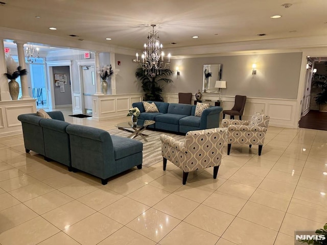 7207 Ravenscroft Rd Unit 7207, Clifton, NJ 07013 - common area featuring a decorative wall, crown molding, a wainscoted wall, and recessed lighting