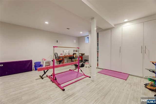 62 Merritt Ave, Cresskill, NJ 07626 - exercise room featuring wood finished floors and recessed lighting
