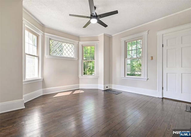 126 Grant Ave, Cresskill, NJ 07626 - unfurnished room featuring dark wood-style flooring, a textured ceiling, a ceiling fan, and crown molding
