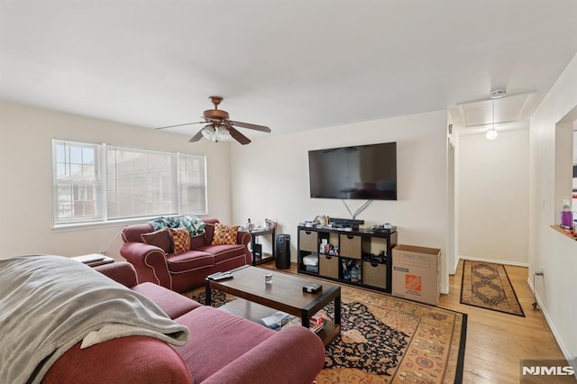 1245 Valley Rd Unit B, Wayne, NJ 07470 - living area featuring attic access, ceiling fan, and wood finished floors
