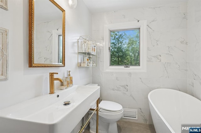 15 Barberry Way, Essex Fells, NJ 07021 - full bathroom featuring a soaking tub, tile walls, vanity, and tile patterned floors