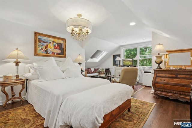 15 Barberry Way, Essex Fells, NJ 07021 - bedroom featuring vaulted ceiling, wood finished floors, and a chandelier