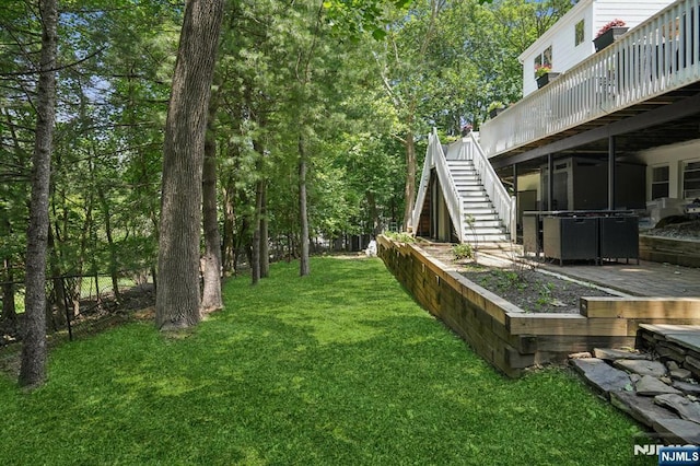 15 Barberry Way, Essex Fells, NJ 07021 - view of yard featuring a deck, stairs, and a jacuzzi