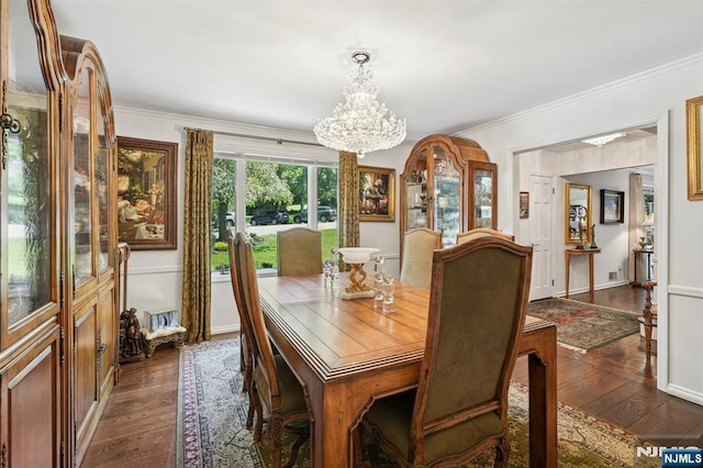 15 Barberry Way, Essex Fells, NJ 07021 - dining space with a chandelier, dark wood-style floors, and crown molding