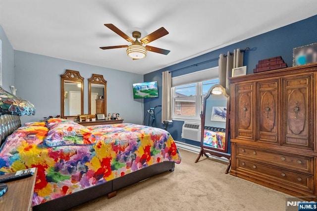 141 N Maple Ave Unit 141, Park Ridge, NJ 07656 - bedroom with light colored carpet, cooling unit, and ceiling fan