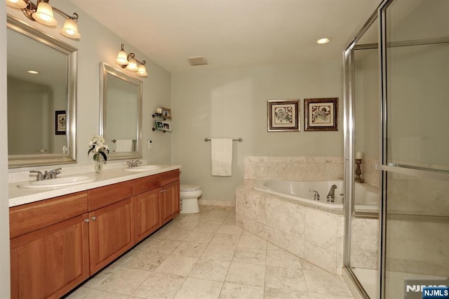 53 Pine Lake Ter Unit T053, River Vale, NJ 07675 - full bath with a garden tub, double vanity, an enclosed shower, and recessed lighting