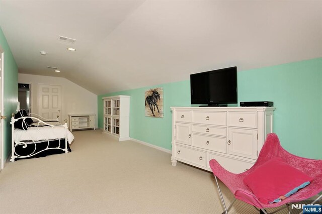 53 Pine Lake Ter Unit T053, River Vale, NJ 07675 - bedroom featuring vaulted ceiling, light carpet, and recessed lighting