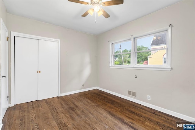 243 Lafayette Ave, Passaic, NJ 07055 - unfurnished bedroom with wood finished floors, a closet, and a ceiling fan