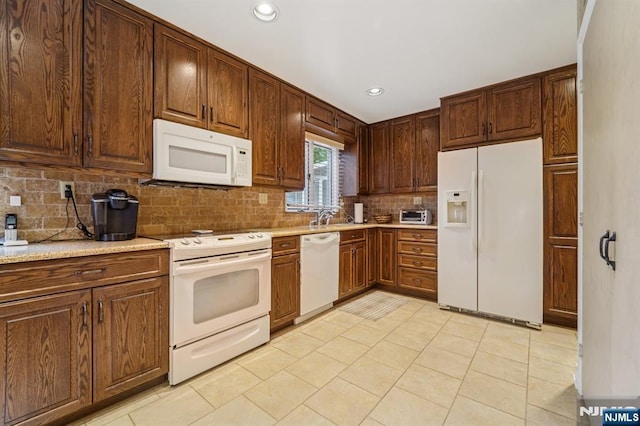30 Sinclair Dr, Wayne, NJ 07470 - kitchen featuring white appliances, backsplash, light countertops, recessed lighting, and light tile patterned floors