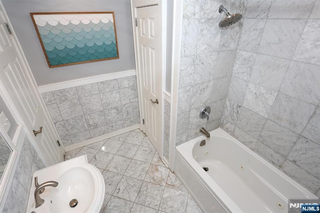 393 High St, Nutley, NJ 07110 - full bathroom with bathing tub / shower combination and tile walls