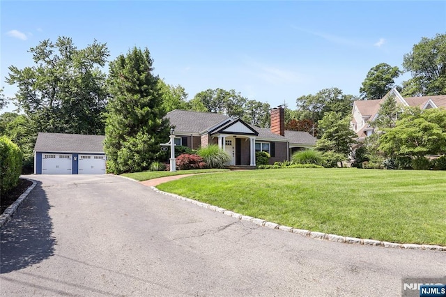 19 Mountain Rdg, Wayne, NJ 07470 - ranch-style house with an outbuilding, a chimney, a front lawn, and a garage
