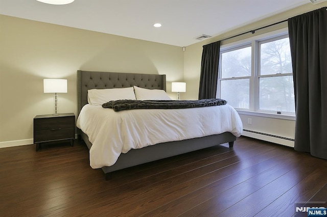 152 Highwood Ave, Tenafly, NJ 07670 - bedroom with a baseboard radiator, dark wood-style floors, and recessed lighting