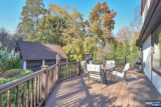 152 Highwood Ave, Tenafly, NJ 07670 - deck with grilling area, an outbuilding, and outdoor dining area