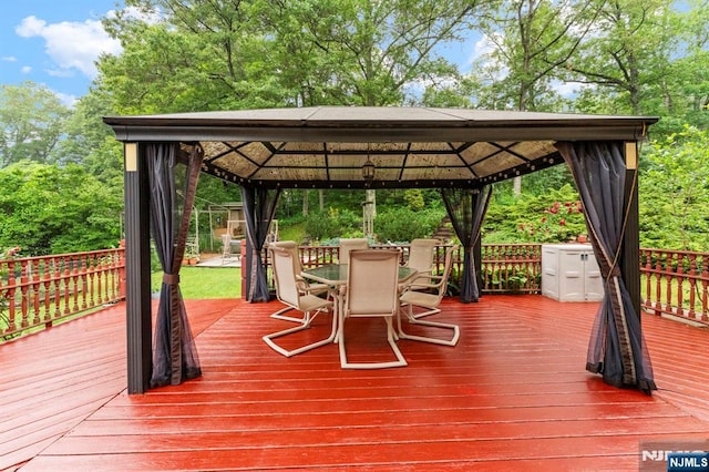 159 Oak Ridge Rd, West Milford, NJ 07438 - wooden deck featuring a gazebo and outdoor dining space