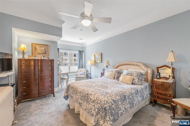 7108 Ravenscroft Rd Unit 555, Clifton, NJ 07013 - bedroom with carpet flooring, ornamental molding, and a ceiling fan