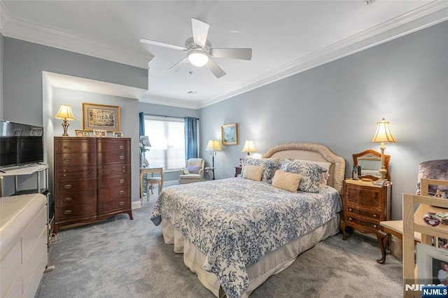 7108 Ravenscroft Rd Unit 555, Clifton, NJ 07013 - carpeted bedroom with crown molding and a ceiling fan