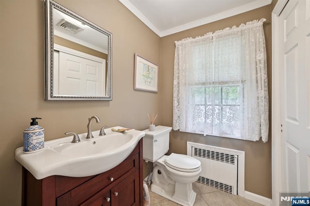 6 Summit, Kinnelon Borough, NJ 07405 - half bath with radiator, vanity, crown molding, and tile patterned floors