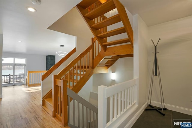 1 Columbus Pl, Cliffside Park, NJ 07010 - stairway featuring wood finished floors and recessed lighting