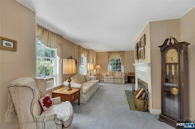 486 Summit Ave, Oradell, NJ 07649 - living room with plenty of natural light, carpet, and a fireplace with flush hearth