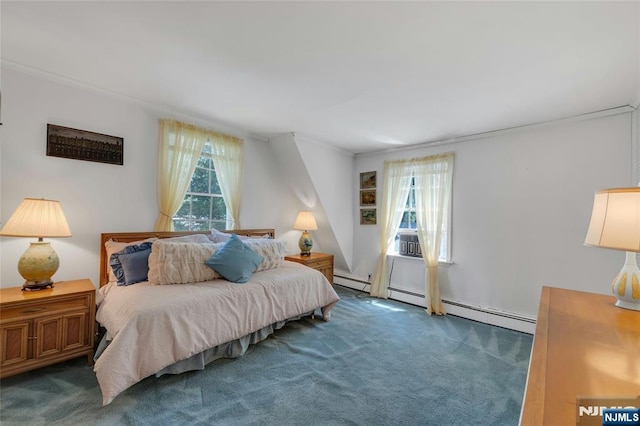 486 Summit Ave, Oradell, NJ 07649 - carpeted bedroom with crown molding, baseboard heating, and cooling unit